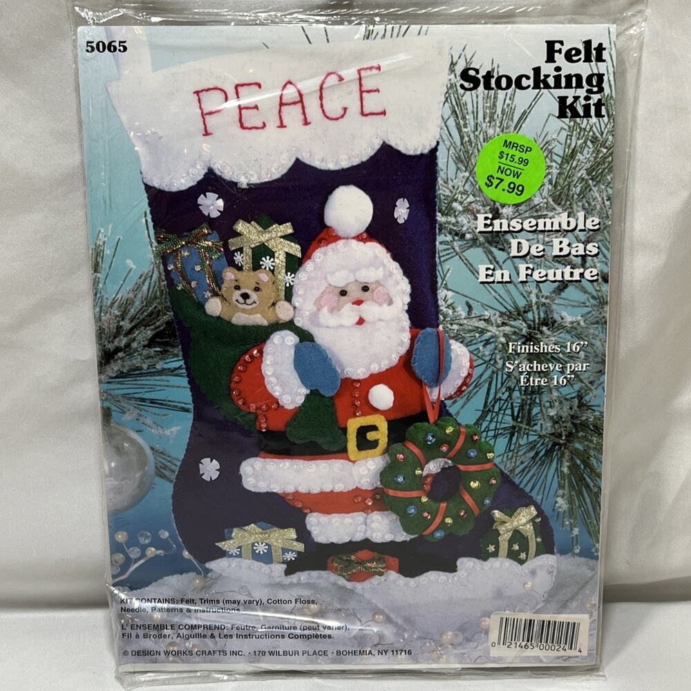 Vintage Design Works Felt Stocking Kit 5065 Santa Claus Gifts Christmas New